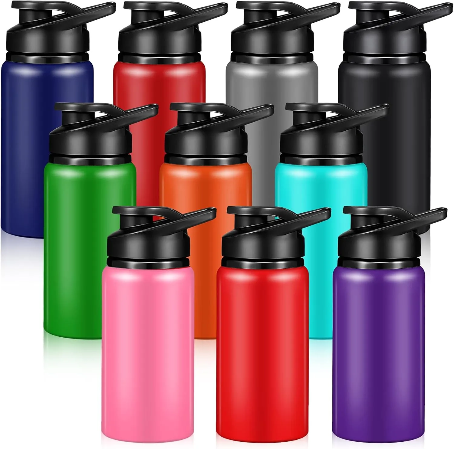 10 Pcs Reusable Aluminum Water Bottles Bulk Multicolor Outdoor Sports Water Bottles for Travel Gym Cycling Camping, Snap Lid