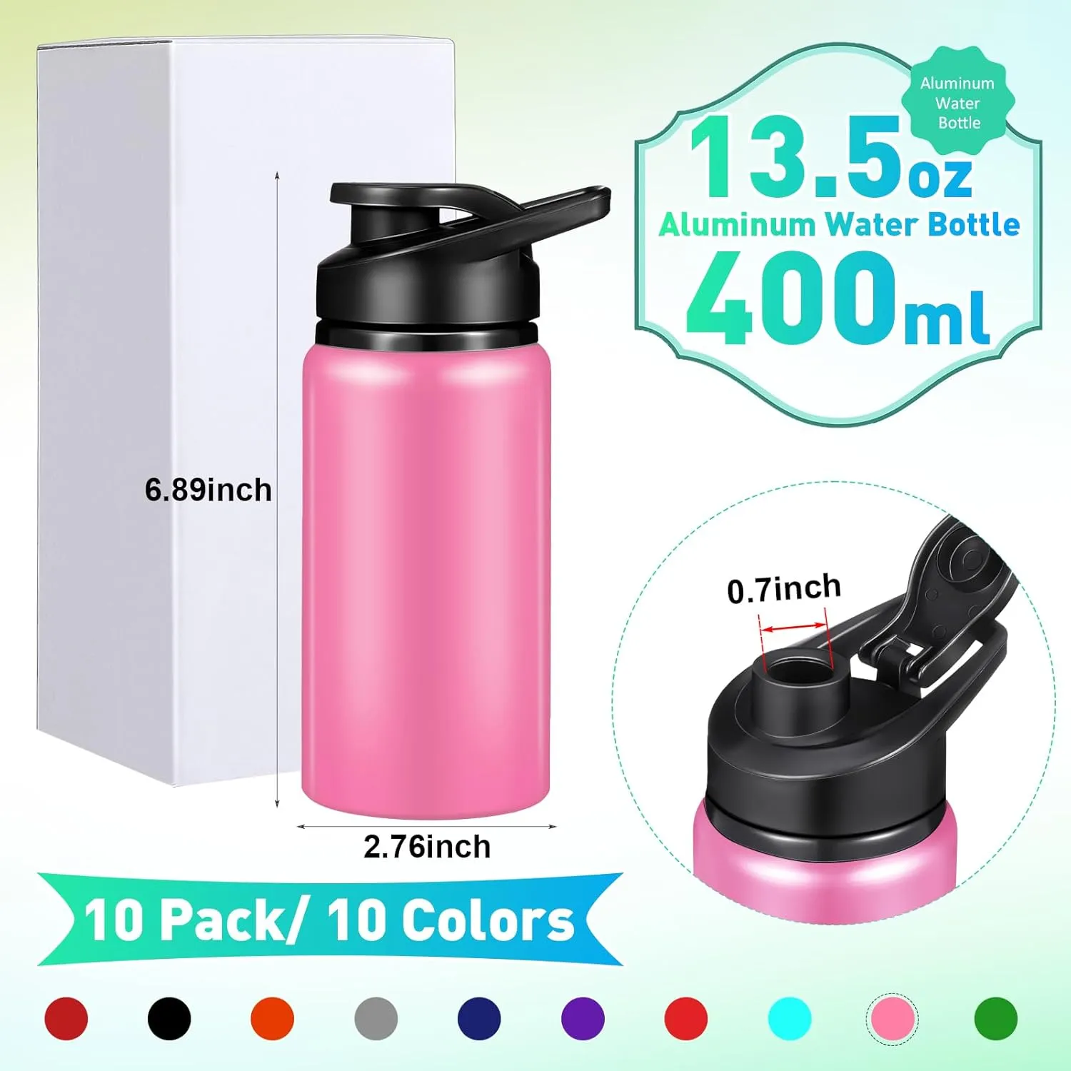 10 Pcs Reusable Aluminum Water Bottles Bulk Multicolor Outdoor Sports Water Bottles for Travel Gym Cycling Camping, Snap Lid