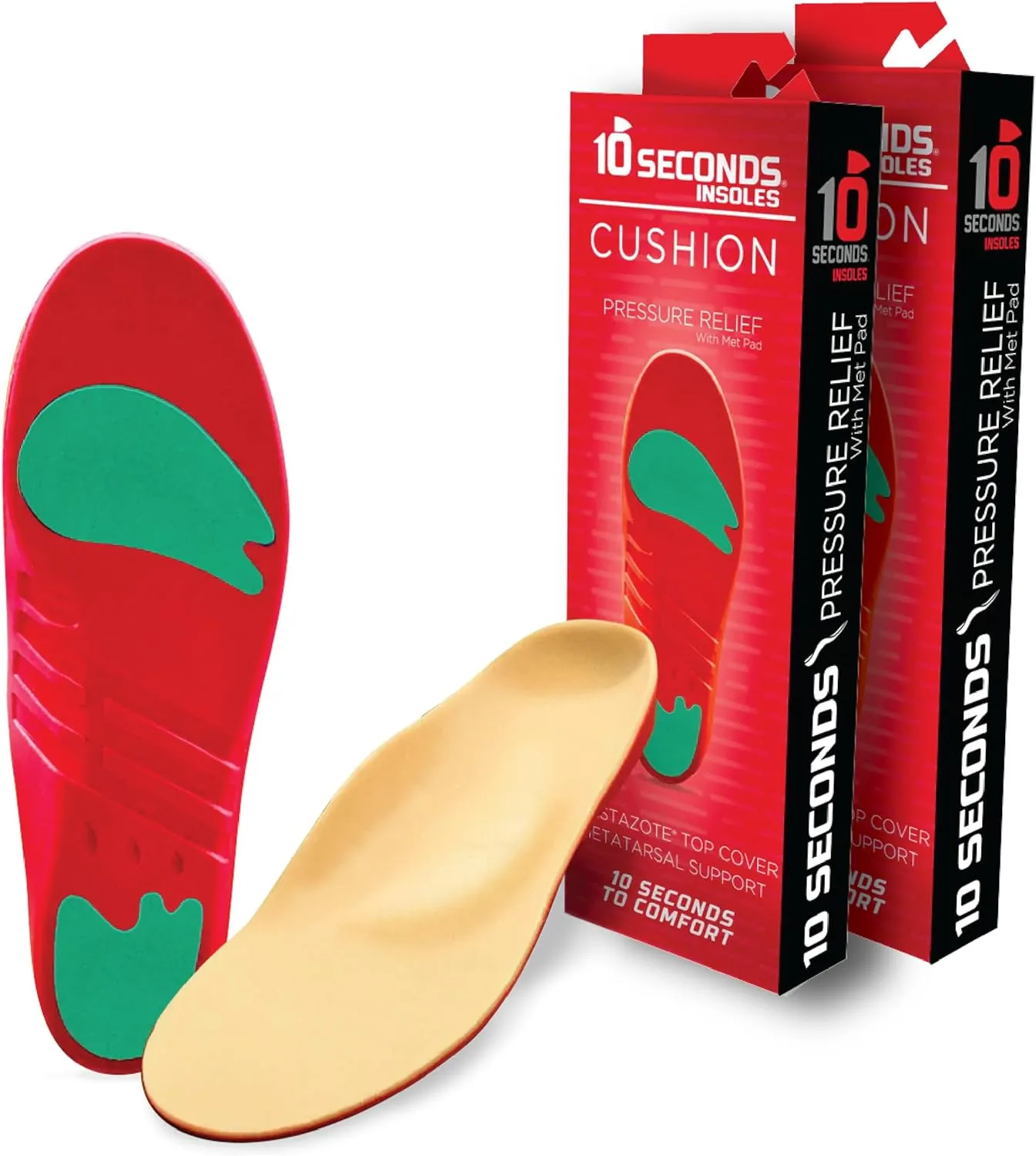 10 Seconds Pressure Relief 3030 with Metatarsal Pad – Ultra Cushioned - Medium Arch Support - Medium Arch Height, Trim to Fit, Molds to Foot Plastazote Memory Foam Topper (M 9, W 11) 2-Pack