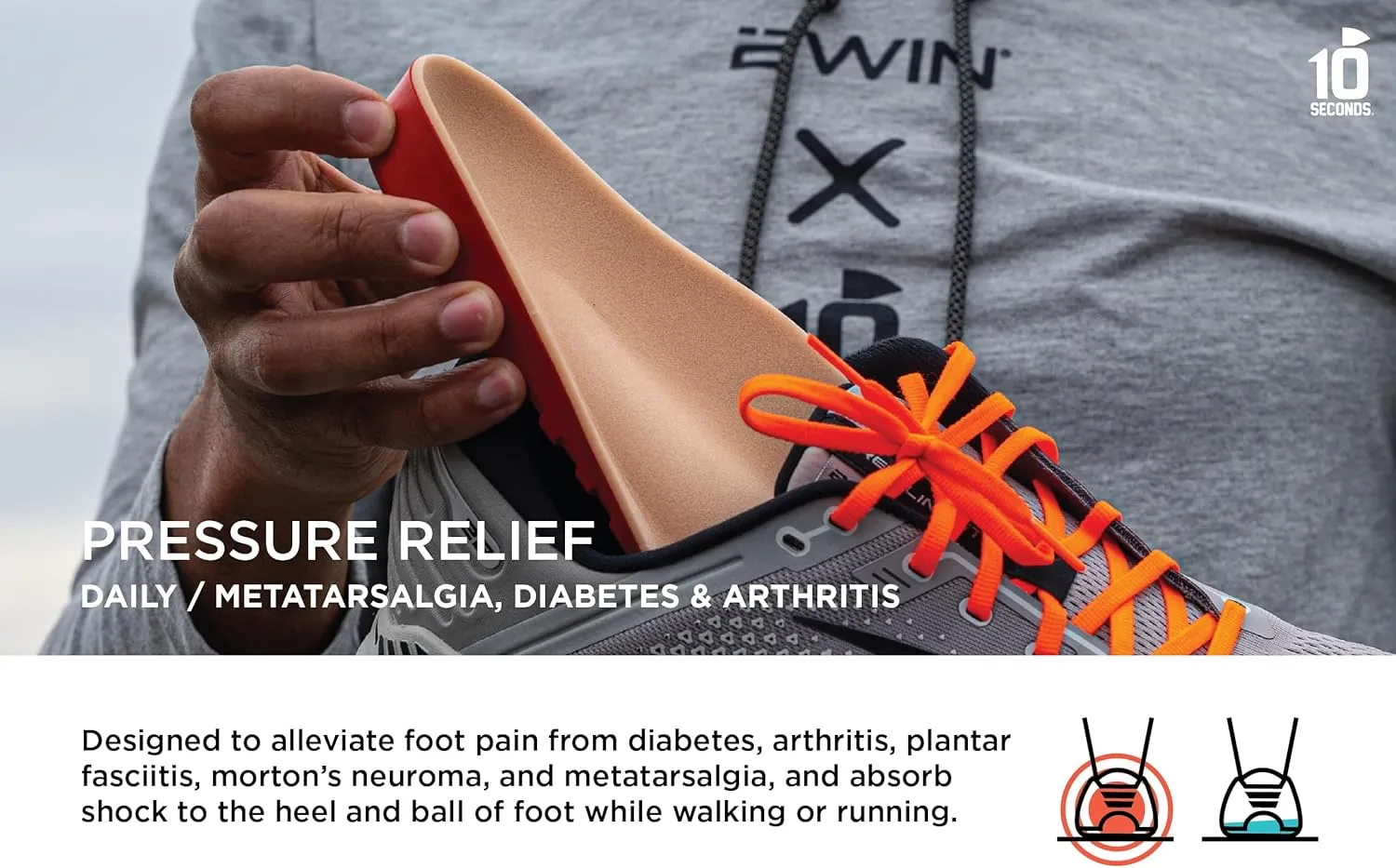 10 Seconds Pressure Relief 3030 with Metatarsal Pad – Ultra Cushioned - Medium Arch Support - Medium Arch Height, Trim to Fit, Molds to Foot Plastazote Memory Foam Topper (M 9, W 11) 2-Pack