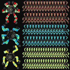 100 Pcs Funny Sensory Fidget Toy Bulk Transformable Chain Robot Finger Toys Fidget Spinners Stress Relief Fingertip Gyro Deformable Mechanical Spiral Twister Spinner for Adult Kids ADHD(Glow)