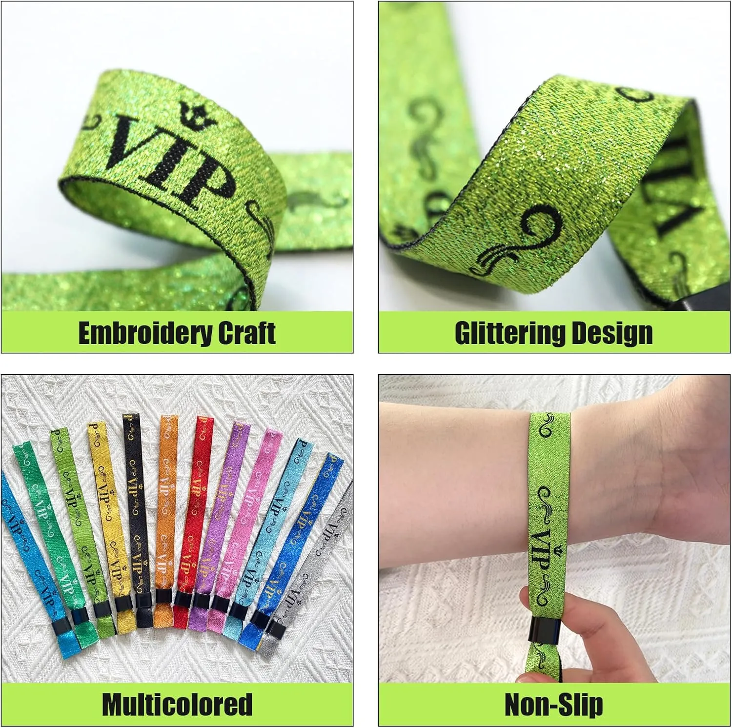 100 Pcs VIP Cloth Event Wristband, Disposable VIP Wristbands for Events, Colored VIP Wristbands Events,for Lightweight Concert,Club Entrance Wrist Strap Party Wristband Event (Color : Green2)