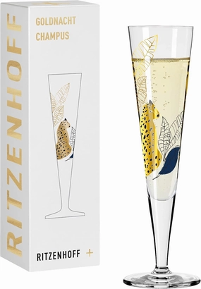 1071033 Champagne Glass 200 ml - Goldnacht No. 33 Series - Cheetah Motif with Real Gold - Made in Germany
