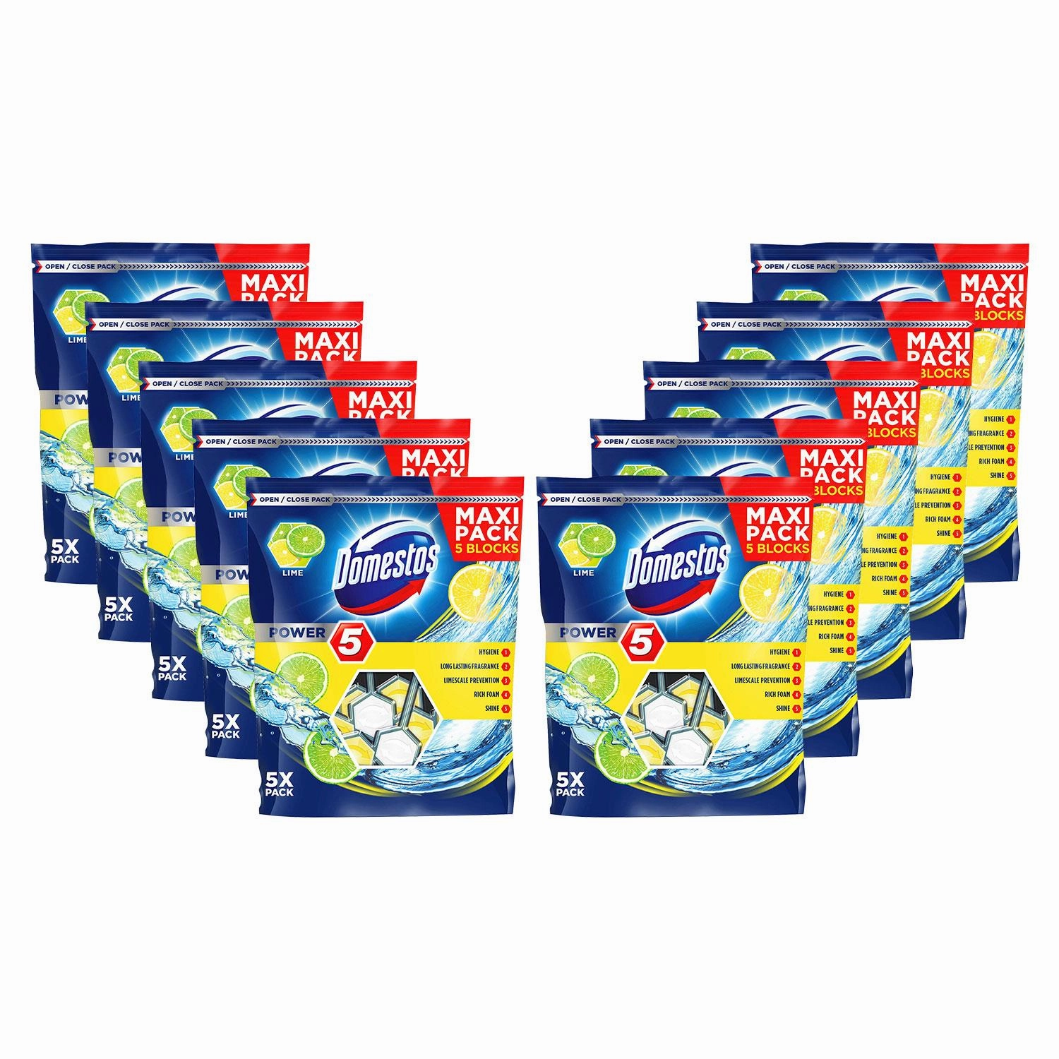 10x Domestos Power 5 Lime Toilet Rim Blocks for LongLasting Protection 55g,Pkof5