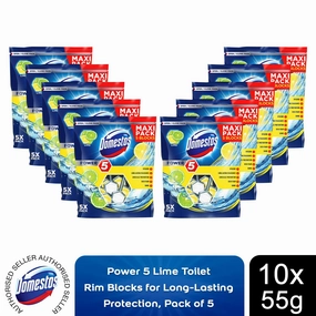 10x Domestos Power 5 Lime Toilet Rim Blocks for LongLasting Protection 55g,Pkof5