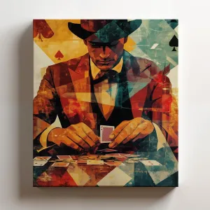 (11 x 14 x 1.25 IN) Gallery Wrapped Canvas Wall Art Print of Cubism Poster: Player shuffling a deck of cards at a historic gambling saloon - 100% Cotton, Ready to Hang, High-Definit - 925UNCAh566620WH