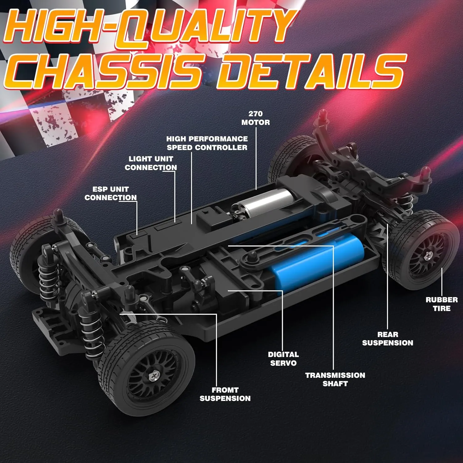 1:16 RC Drift Car 4WD 2.4GHz Remote Control Cars with Gyro 50km/H High Speed Drifting Car with LED Lights, Drift Tires Full Proportion RC Racing Cars Toy for Adults Boys Girls Kids, Yellow