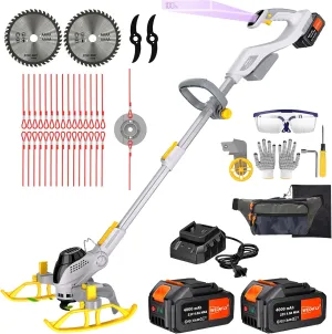 12-Inch Cordless String Trimmer & Edger, (2 x 21V 4.0Ah Electric Brush Cutter Battery Powered), with Auxiliary Bracket, Side Ball, 90° Rotary Head, Telescopic Handle, 3 Cutting Methods(WEG21B)