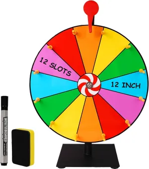 12 Inch Prize Wheel, 12 Slots Color Tabletop Spinner with Heavy Duty Base, for Home Office Fortune Spinning Game, Carnival & Tradeshow, Christmas, Valentine's Day