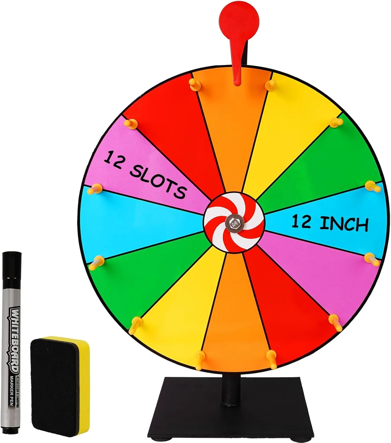 12 Inch Prize Wheel, 12 Slots Color Tabletop Spinner with Heavy Duty Base, for Home Office Fortune Spinning Game, Carnival & Tradeshow, Christmas, Valentine's Day