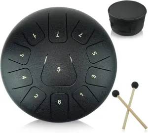 12 inches Steel Tongue Drum Black 11 Notes,C Major,with Padded Drum Bag and Couple of Mallets, peaceful sound, Gift Idea