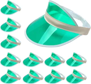 12 PCS Green Adult Unisex Sun Visor, Clear Casino Dealer Poker Visors with Elastic Band, Tennis Beach Golf Casino Hat for Bingo Dealer Poker Night