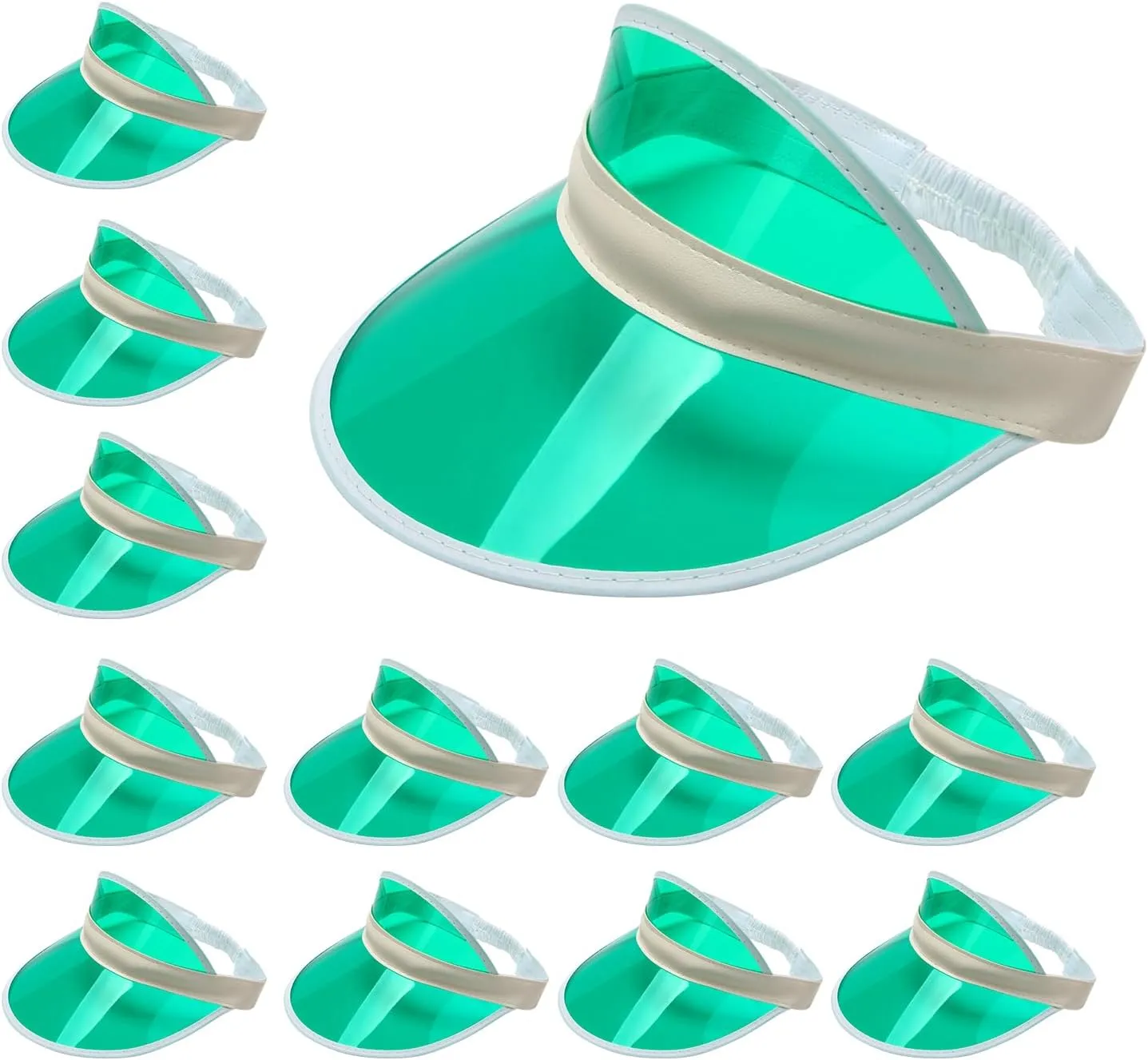 12 PCS Green Adult Unisex Sun Visor, Clear Casino Dealer Poker Visors with Elastic Band, Tennis Beach Golf Casino Hat for Bingo Dealer Poker Night