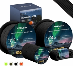 1200lb Paracord Rope, 4.4mm 15 Triple Strands Paracord, Heavy Duty Tactical Parachute Cord for Survival Gear, Camping, Hiking, and Ideal for Bracelets, Lanyards, Type III