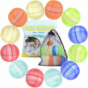 12Pcs Reusable Water Balloons, Outdoor Pool Toys, Used for Water Fight Game, Self-Sealing Water Bomb Quick Fill for Summer Party