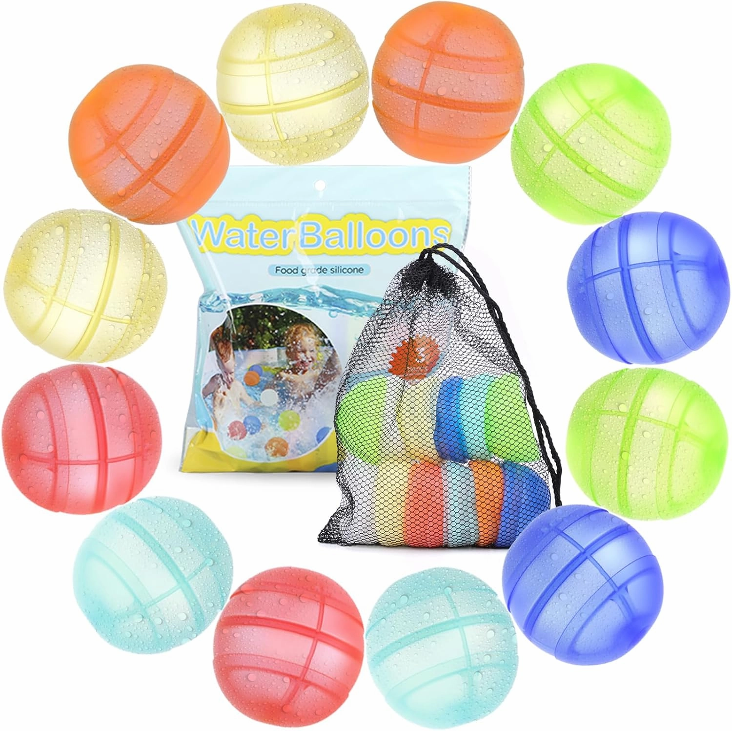 12Pcs Reusable Water Balloons, Outdoor Pool Toys, Used for Water Fight Game, Self-Sealing Water Bomb Quick Fill for Summer Party