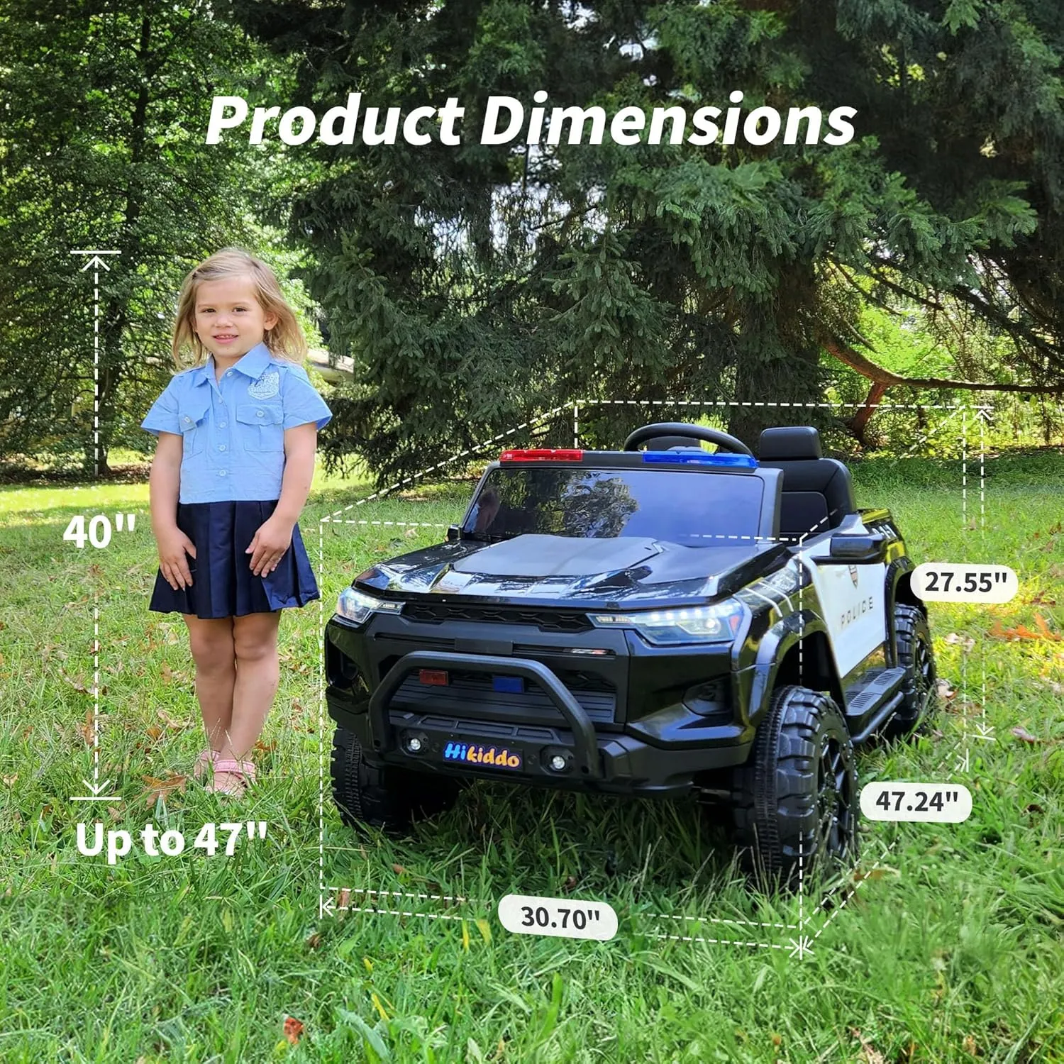12V 7Ah Electric Police Car Ride on Toy for Big Kids, 2 Seater Kids Ride on Car SUV with Remote Control, Bluetooth - Black