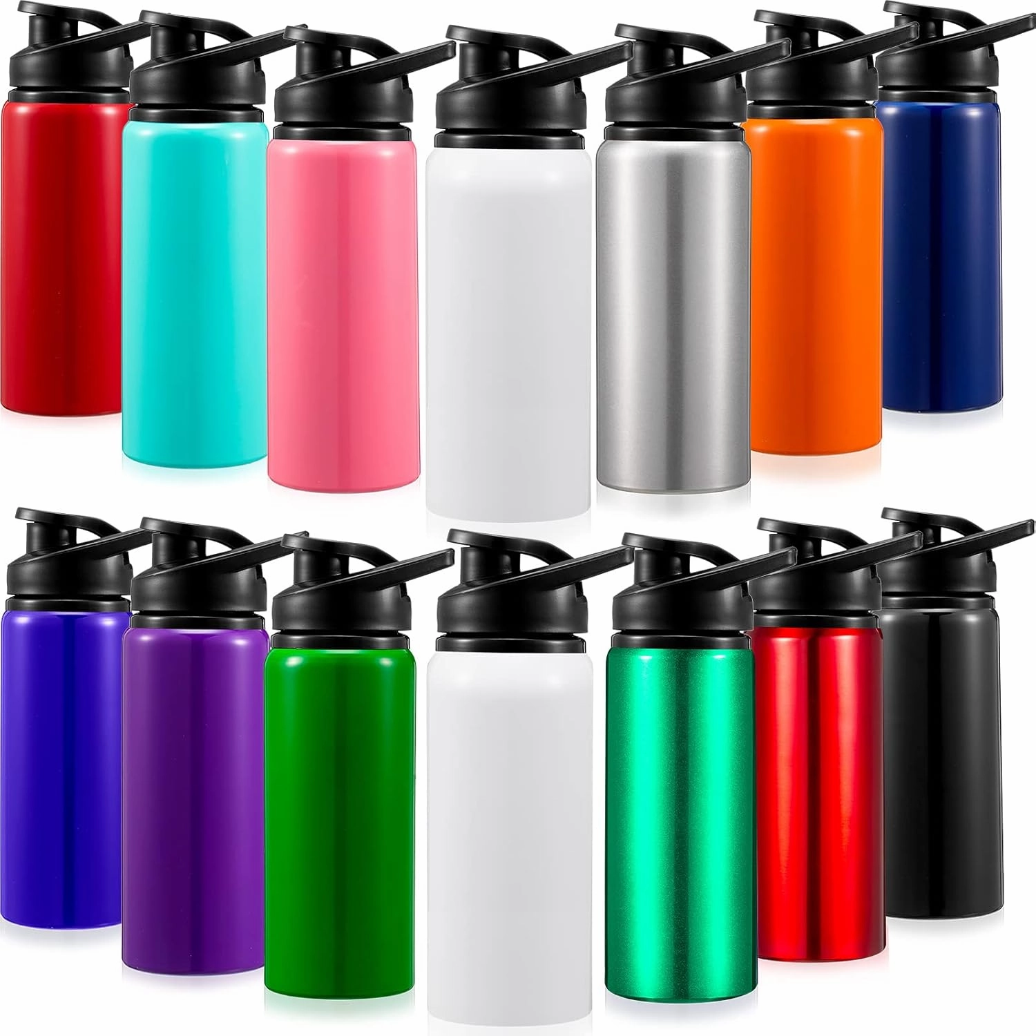 14 Pcs Aluminum Water Bottle 17 Oz Bike Bottles with Snap Lid Reusable Easy Carry Sports cups for Camping Hiking(Mix Color)