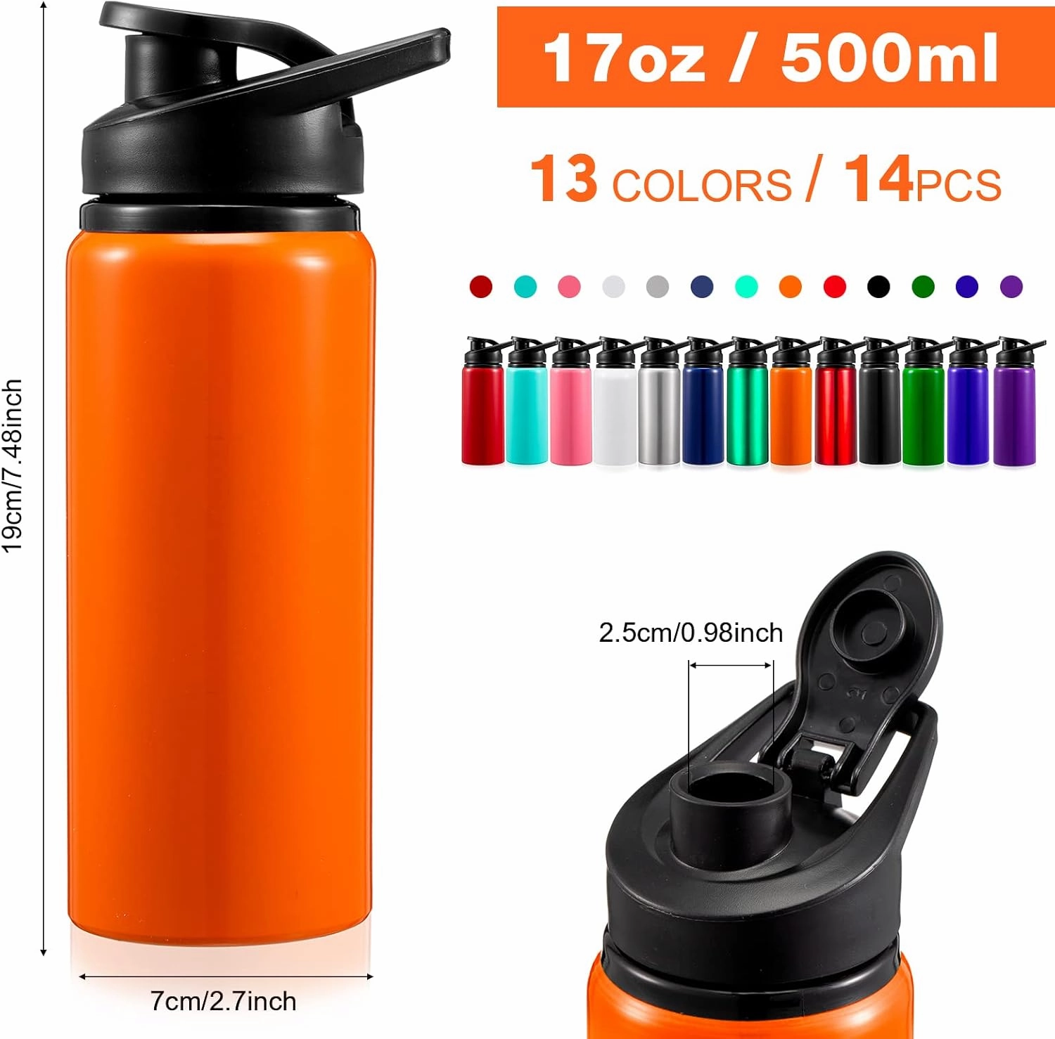 14 Pcs Aluminum Water Bottle 17 Oz Bike Bottles with Snap Lid Reusable Easy Carry Sports cups for Camping Hiking(Mix Color)