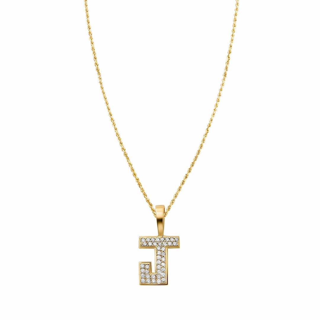 14k diamond letter J pendant 0.5 ctw