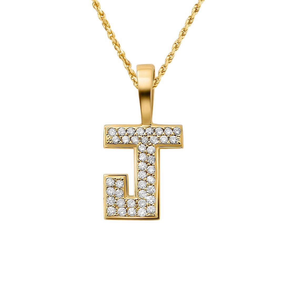 14k diamond letter J pendant 0.5 ctw