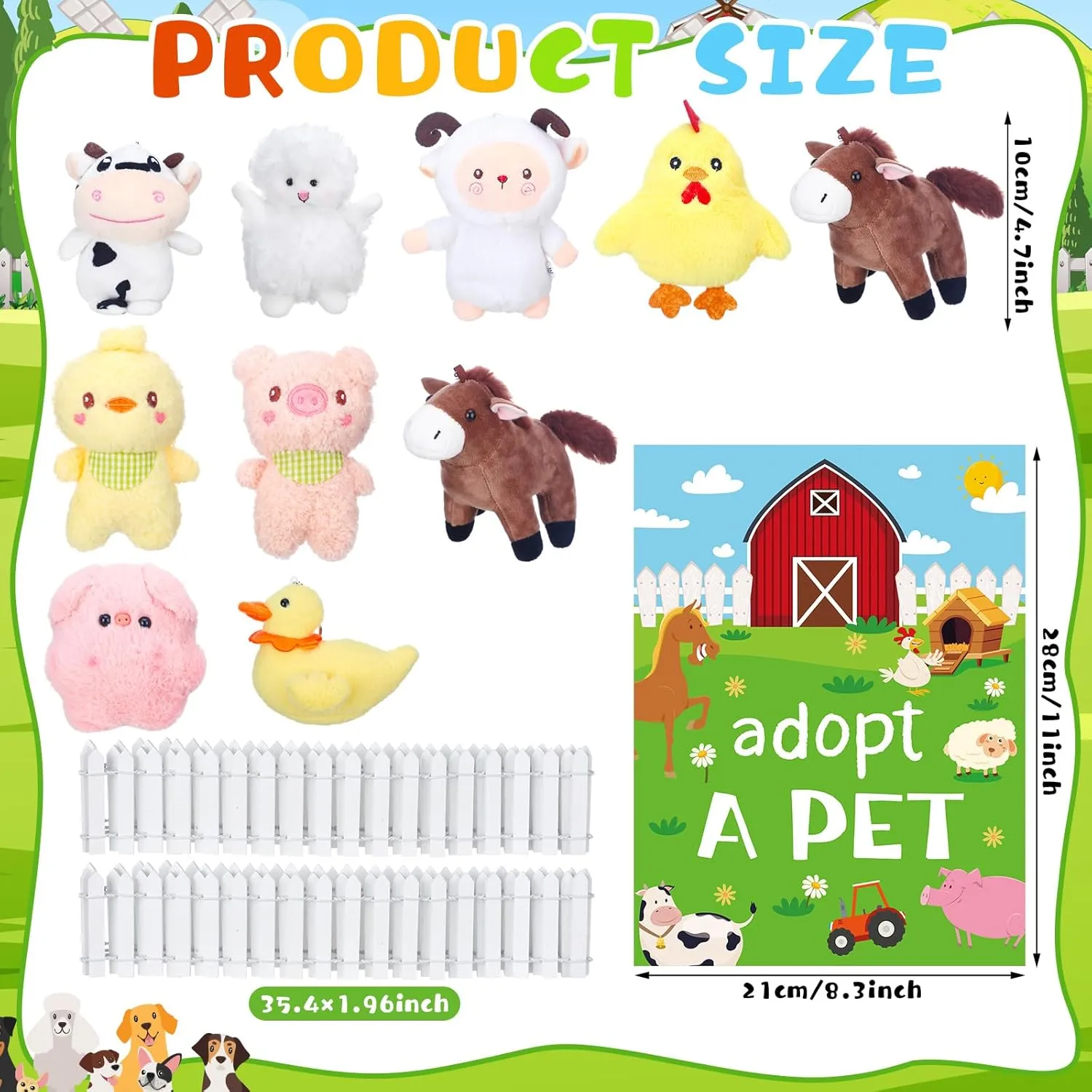 15Pcs Adopt a Pet Dinosaur Party Favors Mini Stuffed Animals Set Includes12 Small Dinosaur Stuffed Animals 2 White Plastic Fence 1 Sign for Adopt A Pet Party Birthday Gifts(Farm)