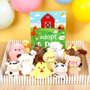 15Pcs Adopt a Pet Dinosaur Party Favors Mini Stuffed Animals Set Includes12 Small Dinosaur Stuffed Animals 2 White Plastic Fence 1 Sign for Adopt A Pet Party Birthday Gifts(Farm)