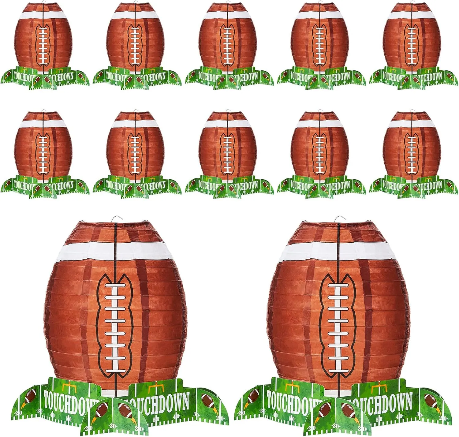 16 Pieces Football Paper Lantern Table Centerpiece Decoration Set Soccerball Game Lantern with Stand Pieces for Sports Game Football Birthday Party Supplies,12 Inches