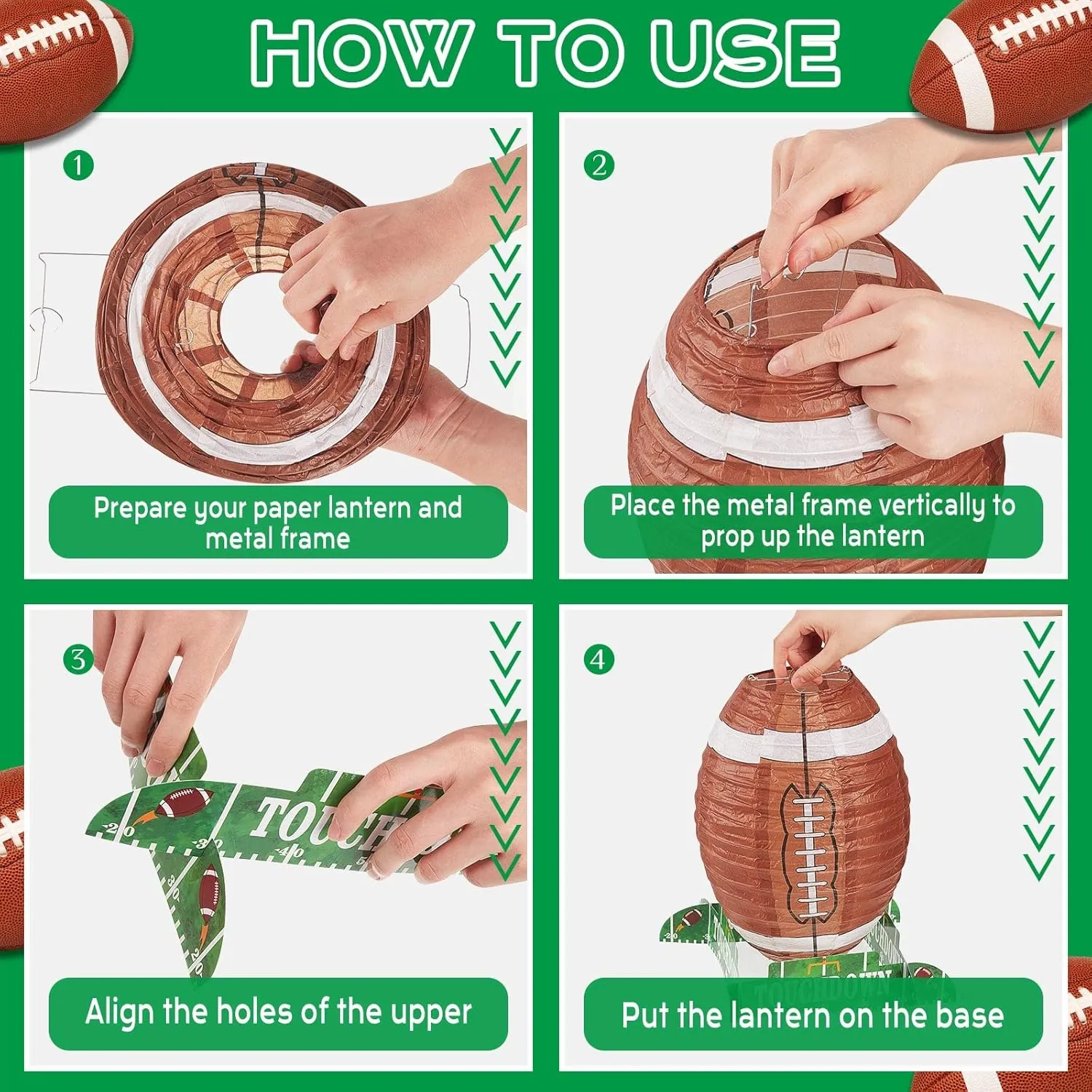16 Pieces Football Paper Lantern Table Centerpiece Decoration Set Soccerball Game Lantern with Stand Pieces for Sports Game Football Birthday Party Supplies,12 Inches
