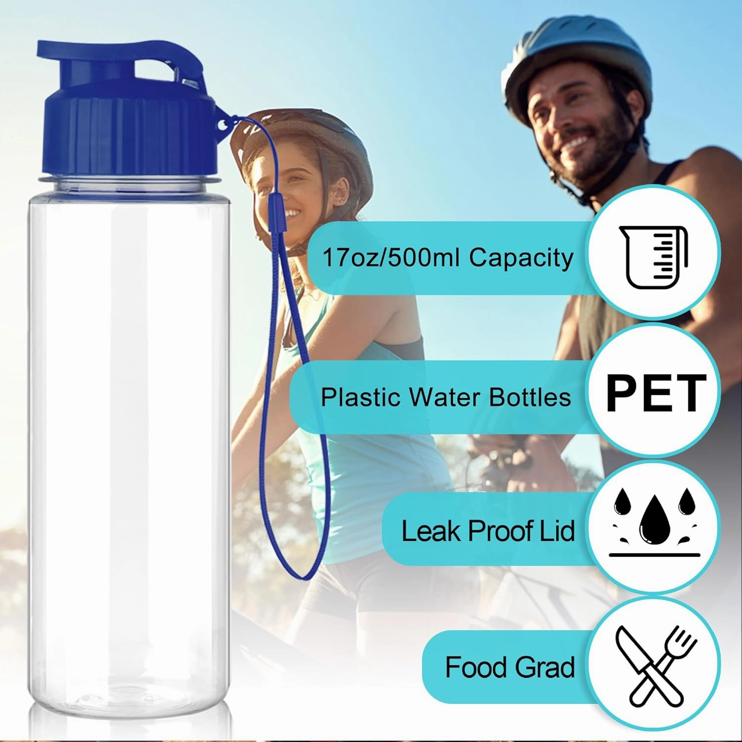 16 Pack Bulk Water Bottles-17oz Plastic Sports Water Bottles for Kids and Adults Leak Proof, Reusable for Gym Travel School Office, Black