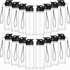 16 Pack Bulk Water Bottles-17oz Plastic Sports Water Bottles for Kids and Adults Leak Proof, Reusable for Gym Travel School Office, Black