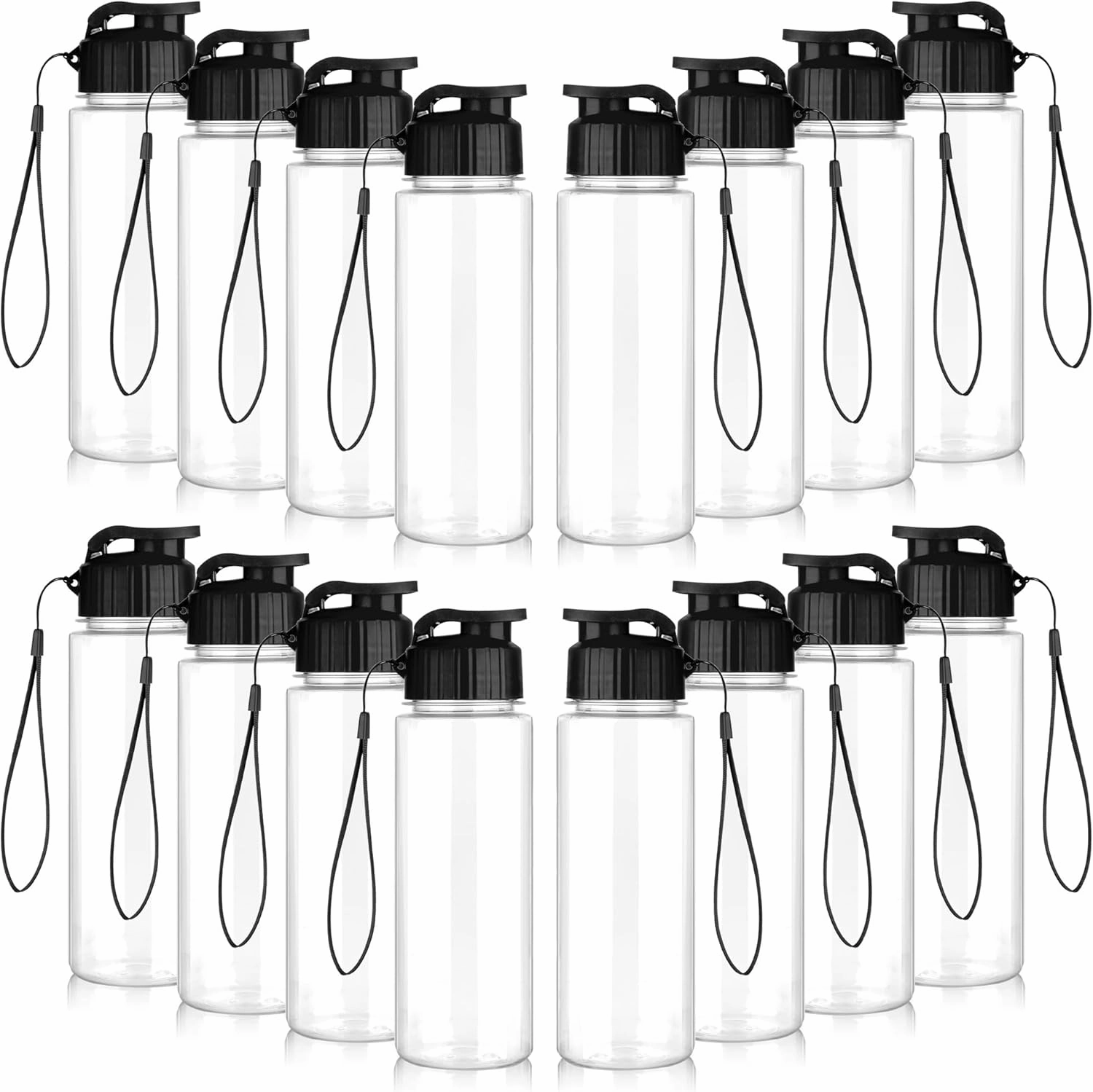 16 Pack Bulk Water Bottles-17oz Plastic Sports Water Bottles for Kids and Adults Leak Proof, Reusable for Gym Travel School Office, Black