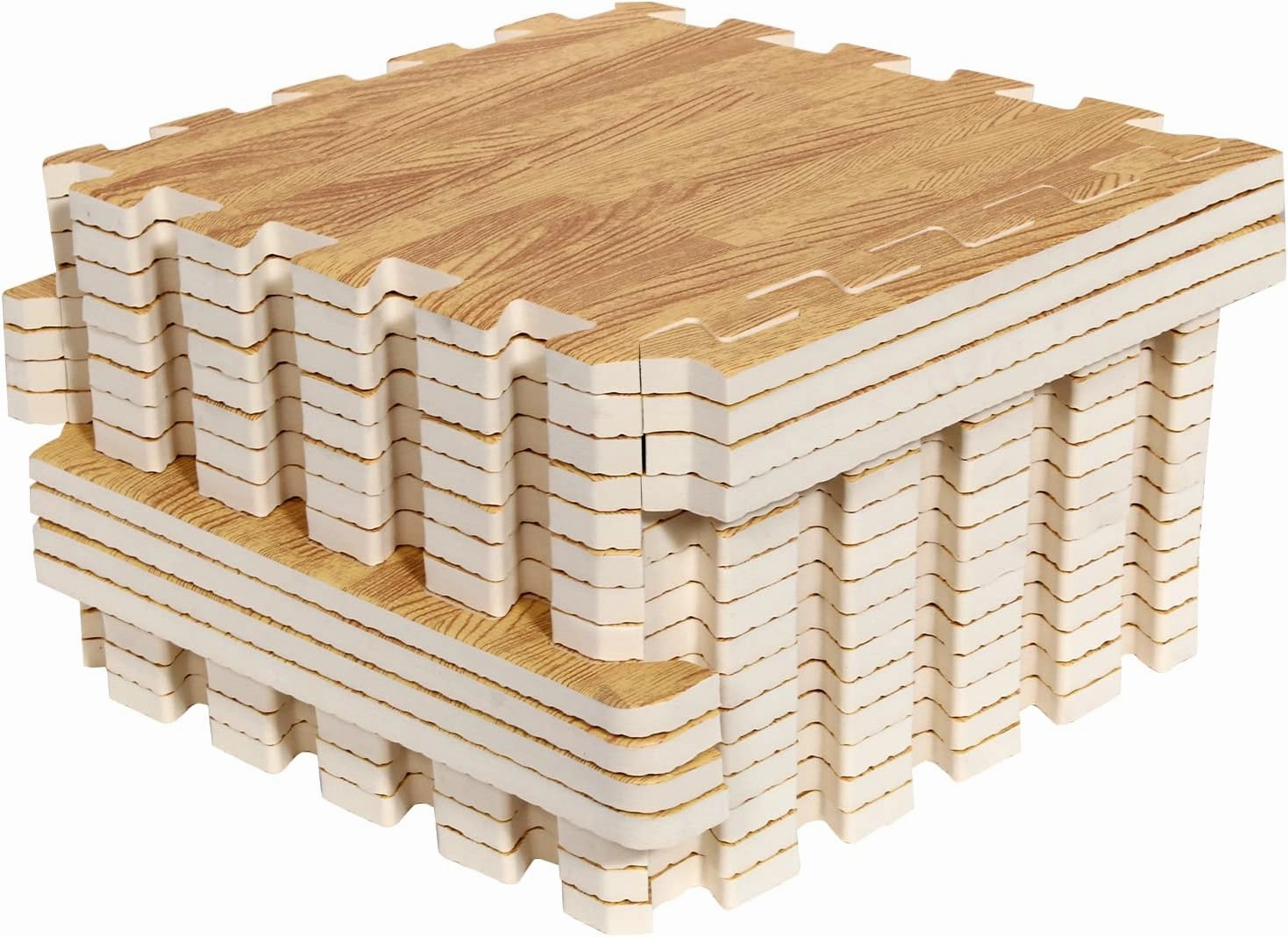 16pcs Interlocking Printed Wood Grain EVA Foam Mats Protective Floor Tiles Exercise Play Mat for Kids Room Parlor Bedroom Home 11.8" x 11.8" (Wood Grain Yellow)