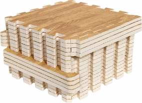 16pcs Interlocking Printed Wood Grain EVA Foam Mats Protective Floor Tiles Exercise Play Mat for Kids Room Parlor Bedroom Home 11.8" x 11.8" (Wood Grain Yellow)