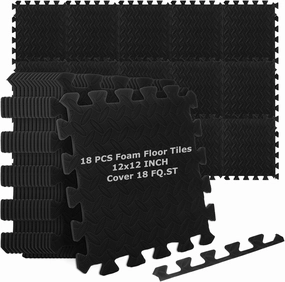 18 PCS 12" x 12" x 0.4" Gym Mats for Home Gym Black Removable Foam Floor Tiles Eva Gym Flooring for Home Cover 18 Sq.Ft Exercise Mats for Workout Interlocking Foam Tiles