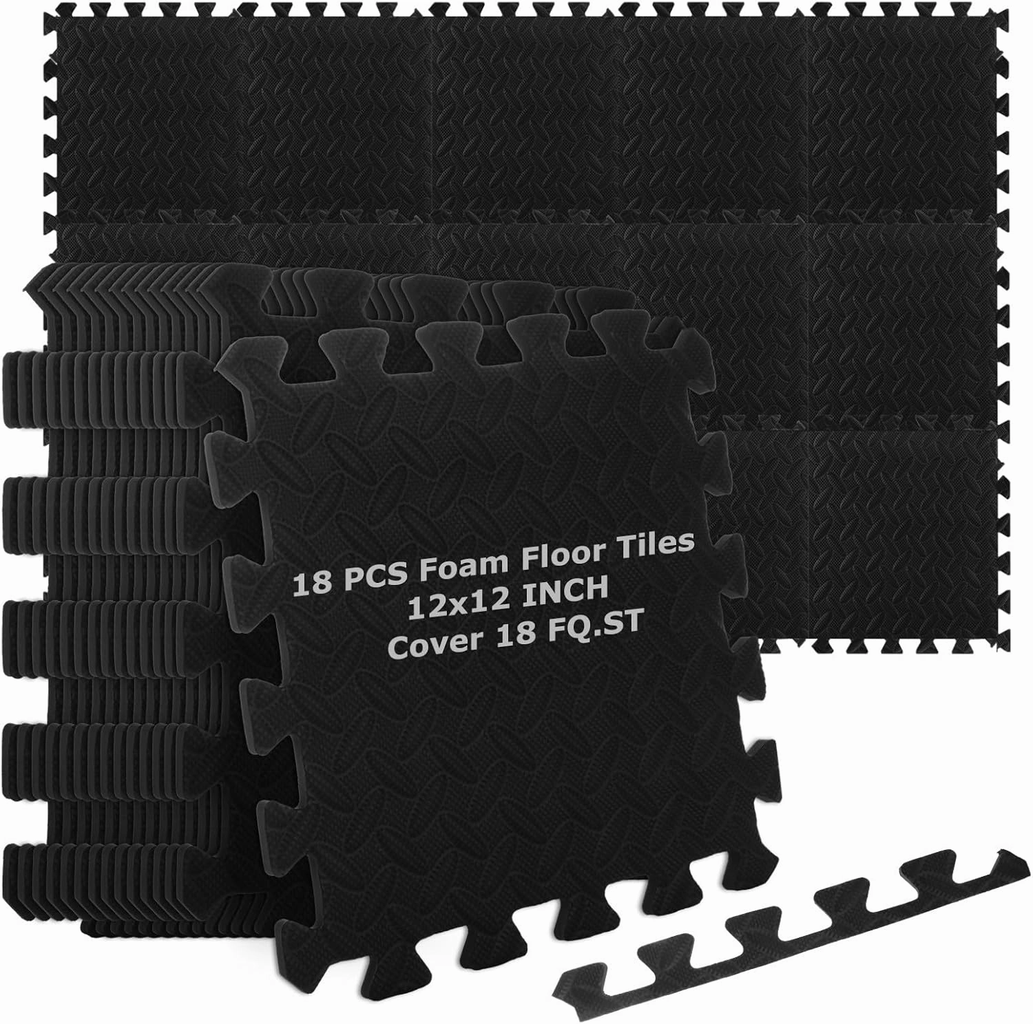 18 PCS 12" x 12" x 0.4" Gym Mats for Home Gym Black Removable Foam Floor Tiles Eva Gym Flooring for Home Cover 18 Sq.Ft Exercise Mats for Workout Interlocking Foam Tiles