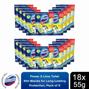 18x Domestos Power 5 Lime Toilet Rim Blocks for LongLasting Protection 55g,Pkof5