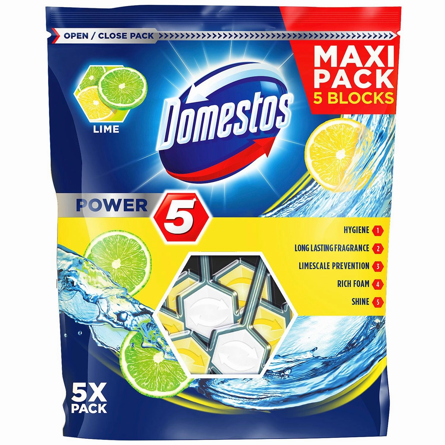 18x Domestos Power 5 Lime Toilet Rim Blocks for LongLasting Protection 55g,Pkof5