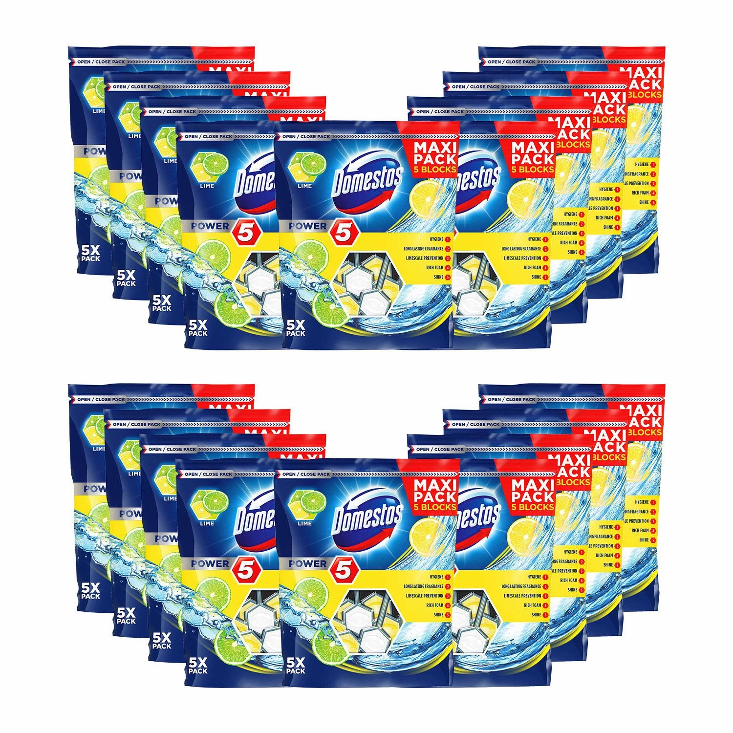 18x Domestos Power 5 Lime Toilet Rim Blocks for LongLasting Protection 55g,Pkof5