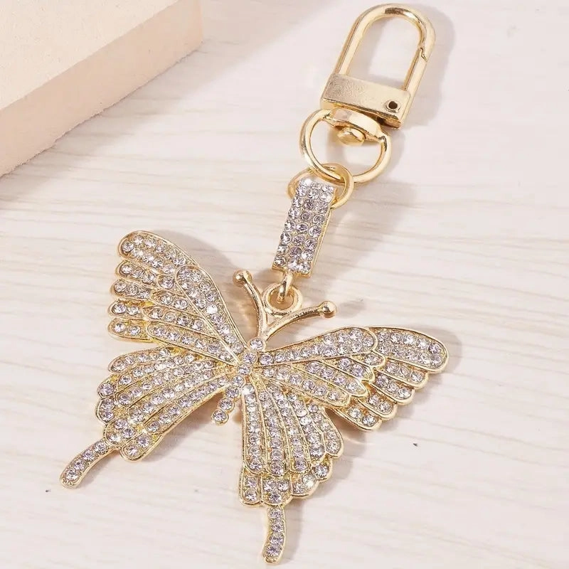 1pc Shiny Rhinestone Butterfly Keychain - Durable Alloy Construction, Cute Animal Design