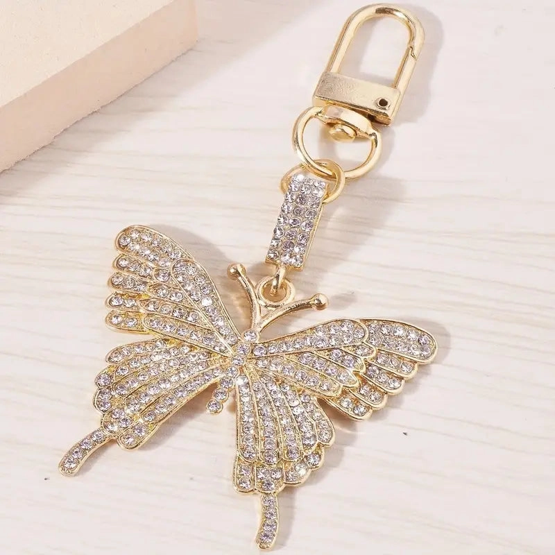 1pc Shiny Rhinestone Butterfly Keychain - Durable Alloy Construction, Cute Animal Design