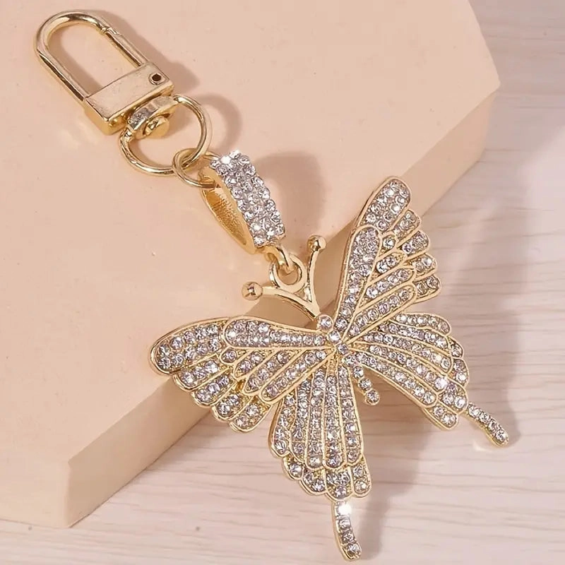 1pc Shiny Rhinestone Butterfly Keychain - Durable Alloy Construction, Cute Animal Design