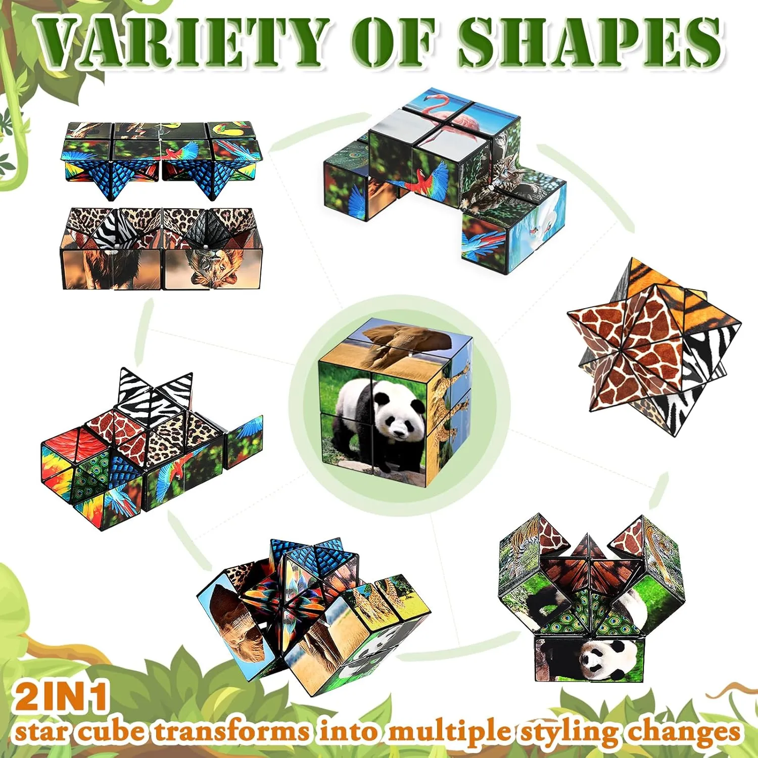 2 in 1 Star Cube Magic Cube Set, Infinity Cube Fidget Toy for Kids, Animal Toys for Ages 8-13, Travel Yoshimoto Cube for 6 7 8 9 10 11 Year-Old Boy Girls Gifts