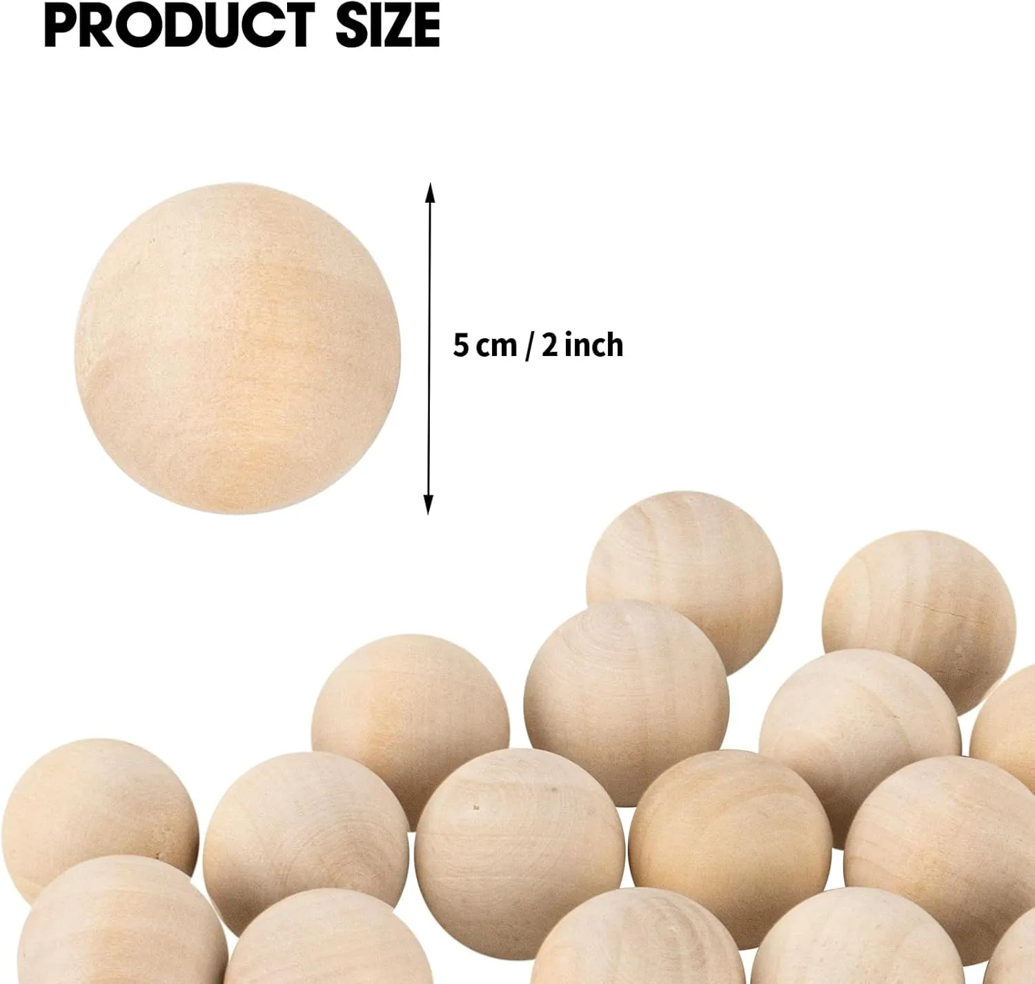 2 Inch Wooden Round Balls, Bag of 20 Unfinished Solid Round Wood Balls, Hardwood Birch, for Crafts and DIY Projects