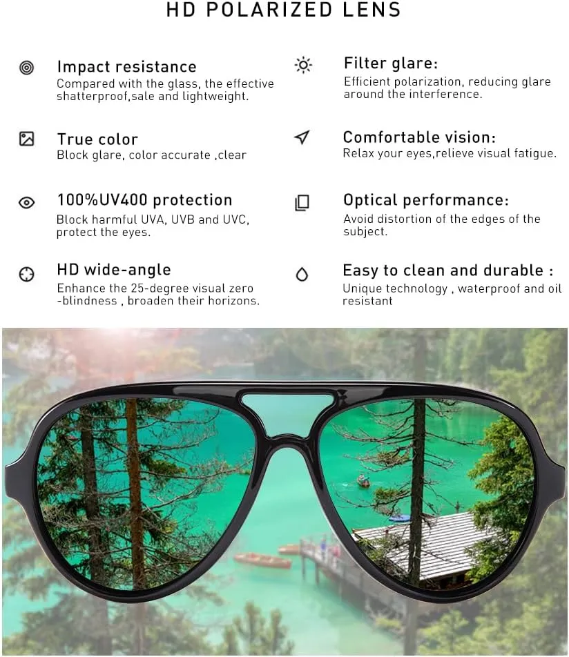 2 Pack Aviator Sunglasses For Men Polarized Lens Plastic Lightweight Double Bridge Frame UV Protection For Driving Matte Black Frame/Smoke Lens Shiny Black Frame/G15 Lens