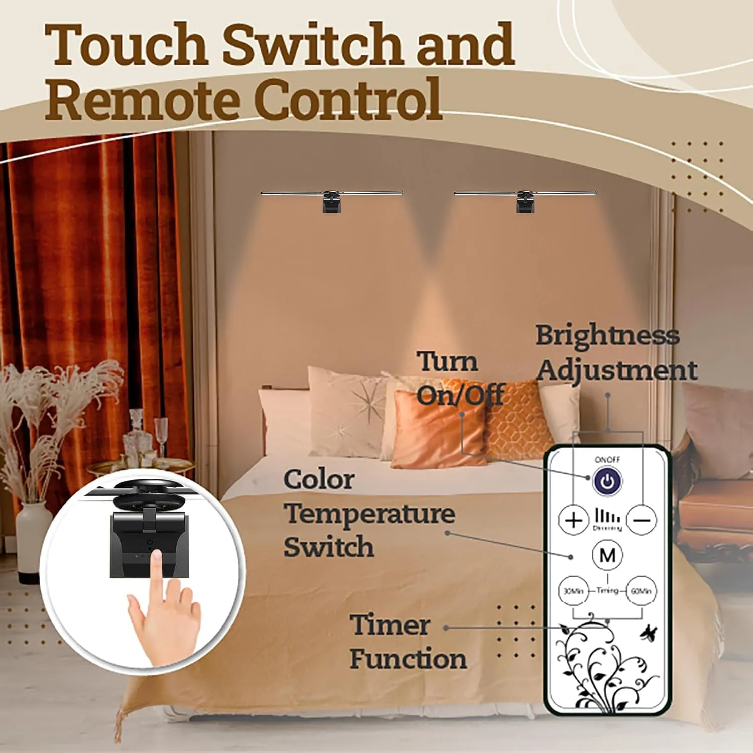 2 Pack Picture Light for Wall, 18in Rechargeable Art Light with Timer and Dimmable, Battery Operated Painting Frame Light with Remote Control for Bedroom, Living Room, Wall Décor Dartboard(Black)