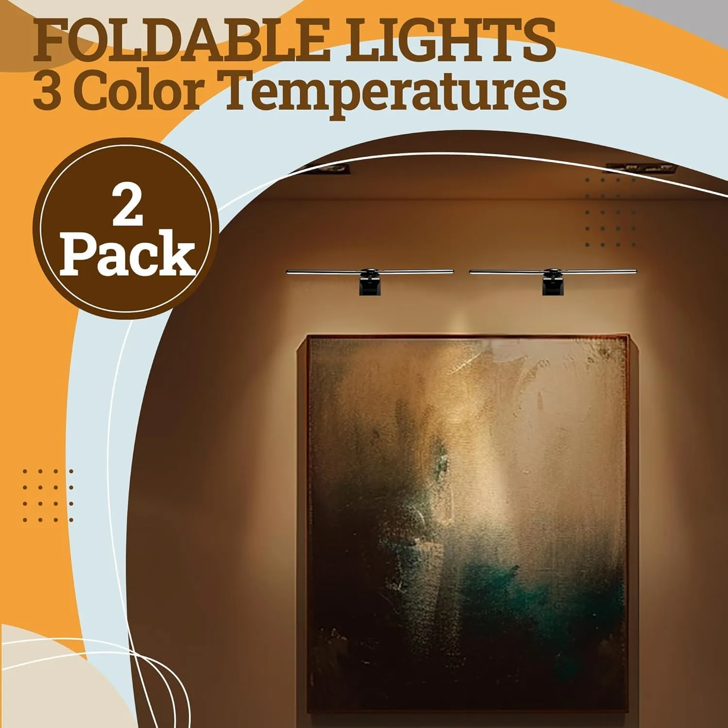2 Pack Picture Light for Wall, 18in Rechargeable Art Light with Timer and Dimmable, Battery Operated Painting Frame Light with Remote Control for Bedroom, Living Room, Wall Décor Dartboard(Black)
