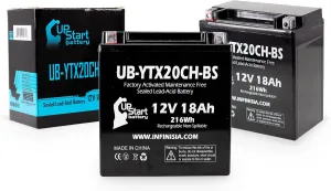 2-Pack UB-YTX20CH-BS Battery Replacement for 2012 Piaggio-Gilera Fuoco 500ie 500 CC Scooter - Factory Activated, Maintenance Free, Motorcycle Battery - 12V, 18AH, UpStart Battery Brand