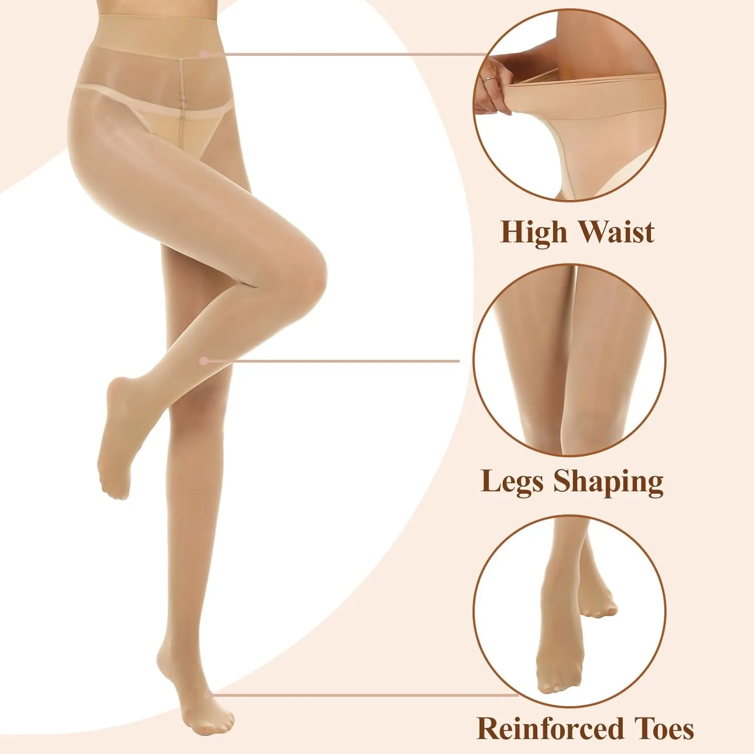 2 Pairs Shiny Pantyhose for Women High Waist Silk Oil Shimmer Sheer Tights