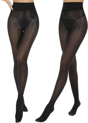 2 Pairs Shiny Pantyhose for Women High Waist Silk Oil Shimmer Sheer Tights